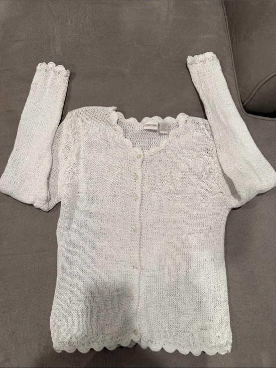 Cherokee Sweaters - Cherokee White Scalloped-Edge Button cotton Cardigan